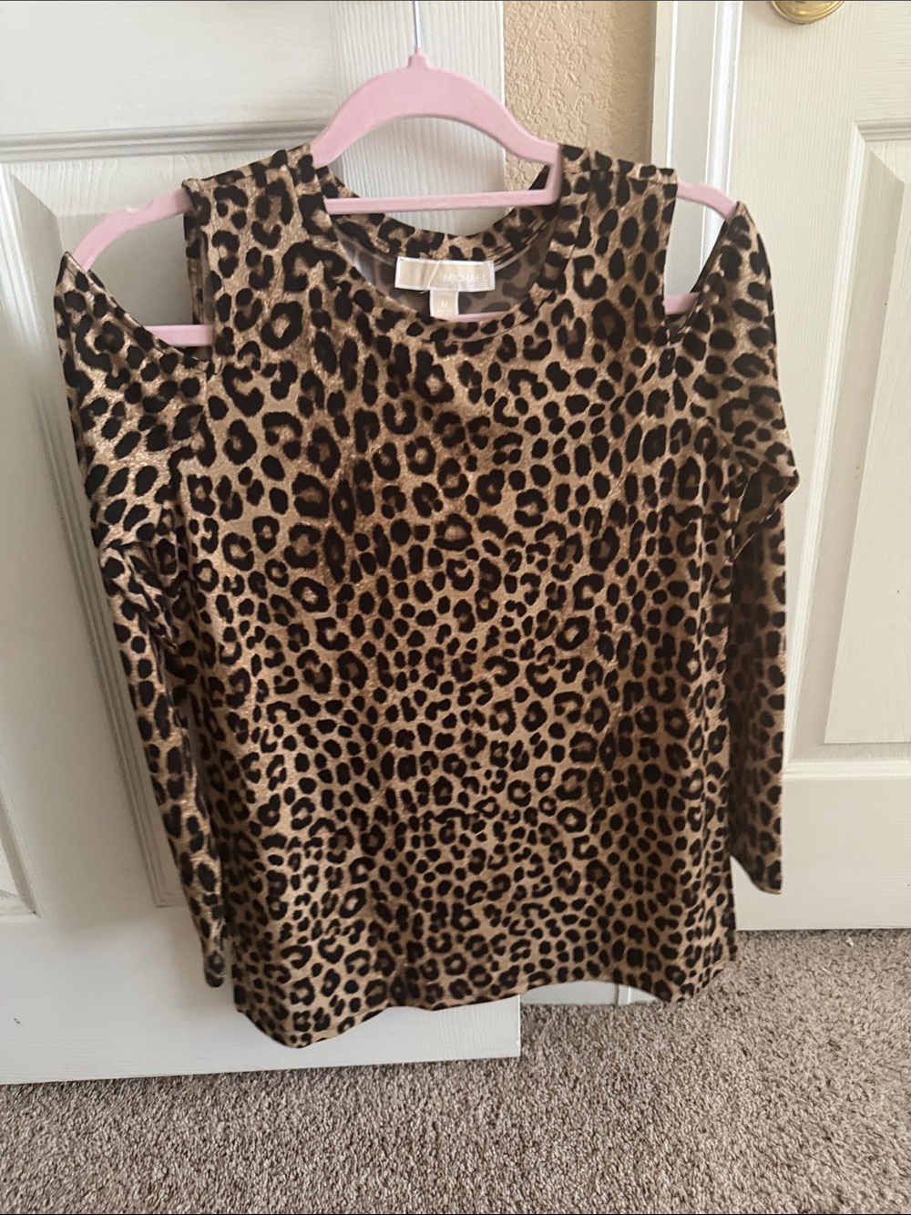 Michael Kors Leopard Cold-Shoulder Long Sleeve Top - Brown/Black